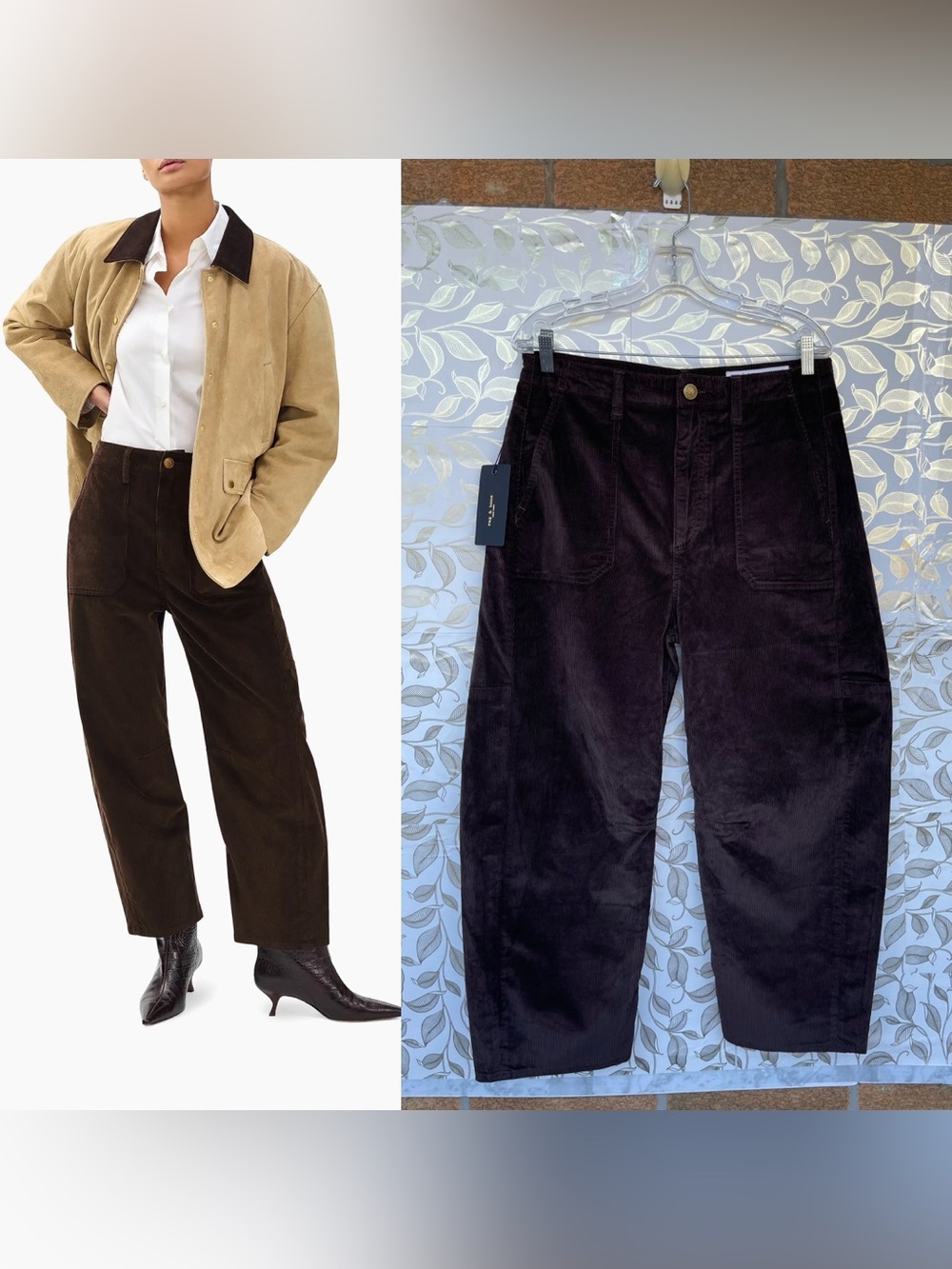 Rag & Bone Dark Brown Corduroy Barrel Pants High Rise Size 28 NWT Quiet Luxury